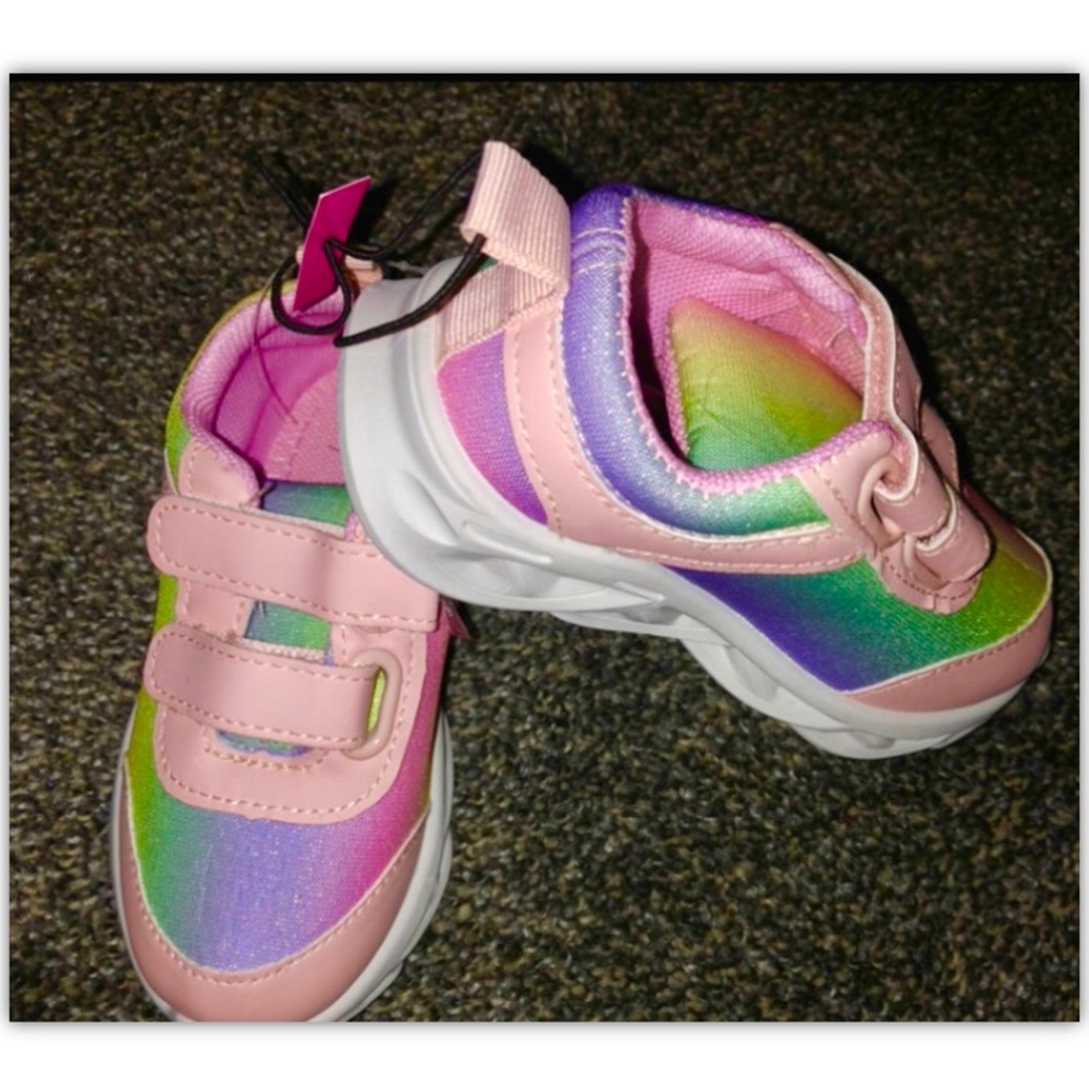 Toddler Girls Size8 Double Hook&Loop Shoes Swiggles Glitter Rainbow Pink New 🌈